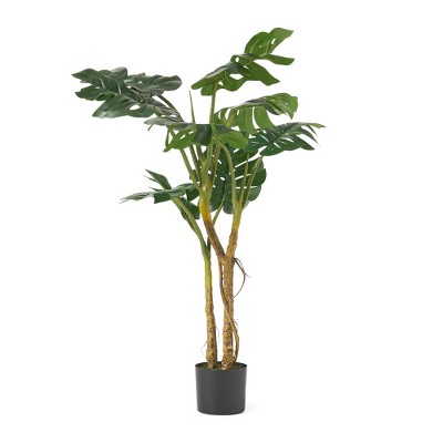 4FT Tall Large Artificial Monstera Plants, Faux Potted Monstera Floor Plant With Realistic Texture, Faux Plants In Plastic Nursery Pot For Home Decor