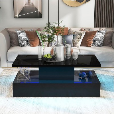 Acekool Modern Minimalist Coffee Table, 16-Color Ambient, RGB Modes, Easy Clean, Particle Board, Living Room Decor, Easy Assembly