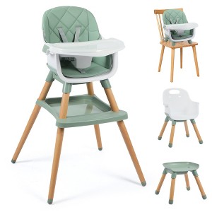 Kinder King 7 in 1 Baby High Chair Convert to Wooden Feeding Chair Removable Tray 5-Point Harness Gray - 1 of 4