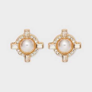Gold Pearl Stud Round Clear Earrings - A New Day™ Gold