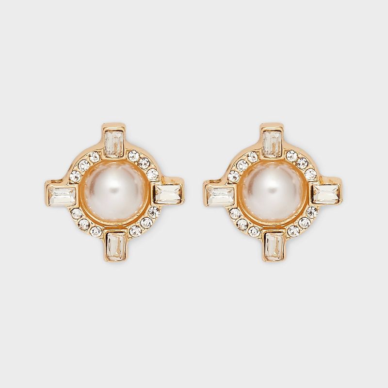 Gold Pearl Stud Round Clear Earrings - A New Day&#8482; Gold, 1 of 5
