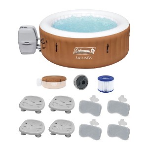 Bestway Coleman Miami AirJet Inflatable Hot Tub with EnergySense Cover, 4-Pack SaluSpa Spa Seat and 4 Sets of SaluSpa Padded Headrest Pillows - 1 of 4