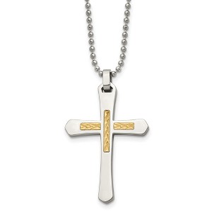 Black Bow Jewelry Stainless Steel & 14k Yellow Gold Accent D/C Cross Necklace, 22 Inch - 1 of 4