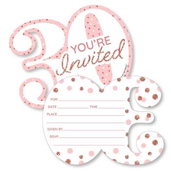 Big Dot of Happiness 30th Pink Rose Gold Birthday - Shaped Fill-In Invitations - Happy Birthday Party Invitation Cards with Envelopes - Set of 12