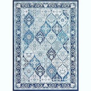 5x7 Blue Vintage Washable Rug, Non-Slip Low Pile Carpet with Rubber Backing for Living Room, Bedroom, Kitchen - 1 of 4