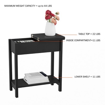 Slim Rectangular Wood and Metal End Table with Storage