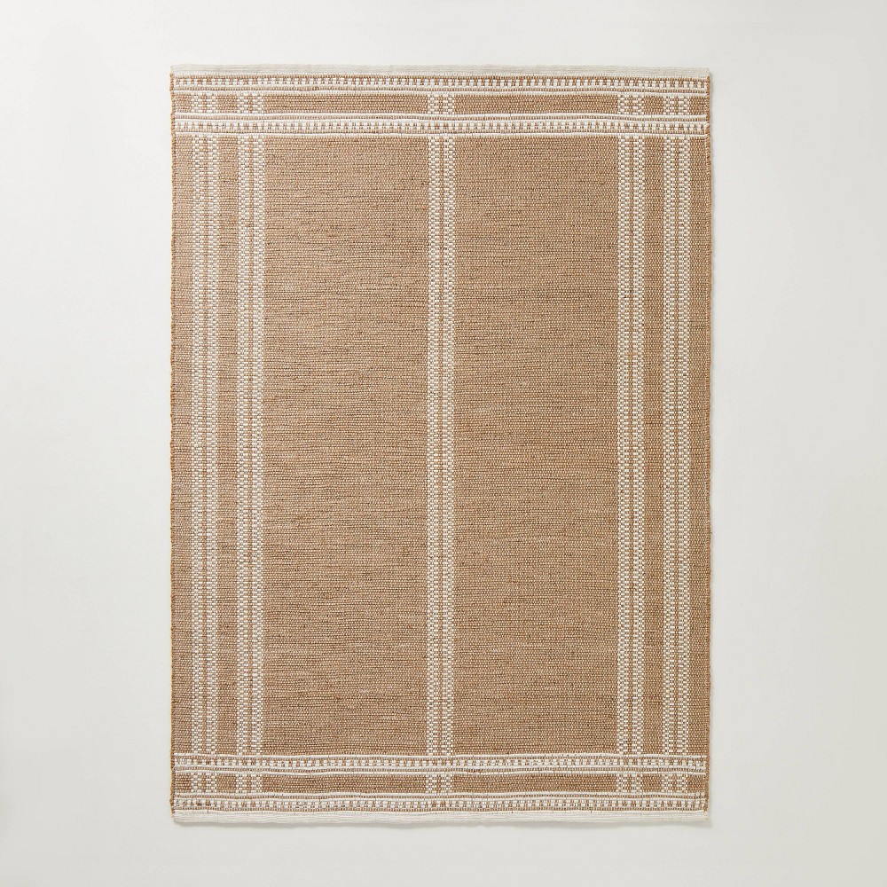 Photos - Doormat 7'x10' Border Plaid Handmade Jute Woven Area Rug Natural/Cream - Hearth &