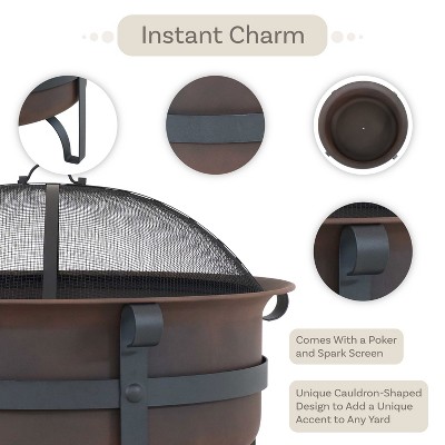 Bronze Cauldron 29-Inch Wood-Burning Fire Pit with Spark Screen