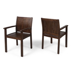 Wilson 2pk Acacia Dining Chair - Dark Brown - Christopher Knight Home: Water-Resistant, Traditional Style, Fixed Arms - 1 of 4