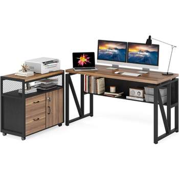 Tribesigns 55 inches L Shaped Computer Desk with Storage Shelves and Mobile File Cabinet, Executive Desk for Home Office Furniture Sets