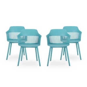 Dahlia 4pk Resin Modern Dining Chair - Teal - Christopher Knight Home: Weather-Resistant, Fixed Arms, 300lb Capacity - 1 of 4
