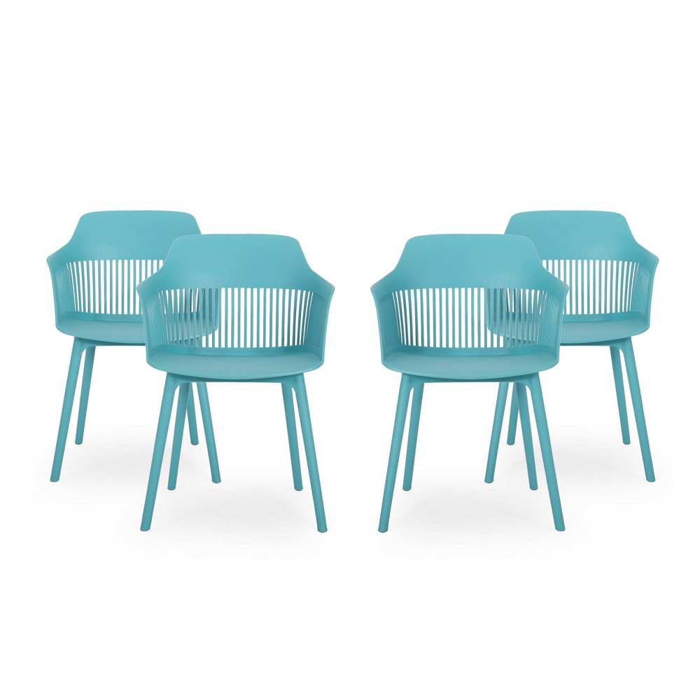 Photos - Garden Furniture Dahlia 4pk Resin Modern Dining Chair - Teal - Christopher Knight Home