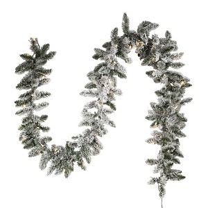 Kurt Adler 9 Foot Pre-Lit Warm White LED Snow Pine Garland - 1 of 4