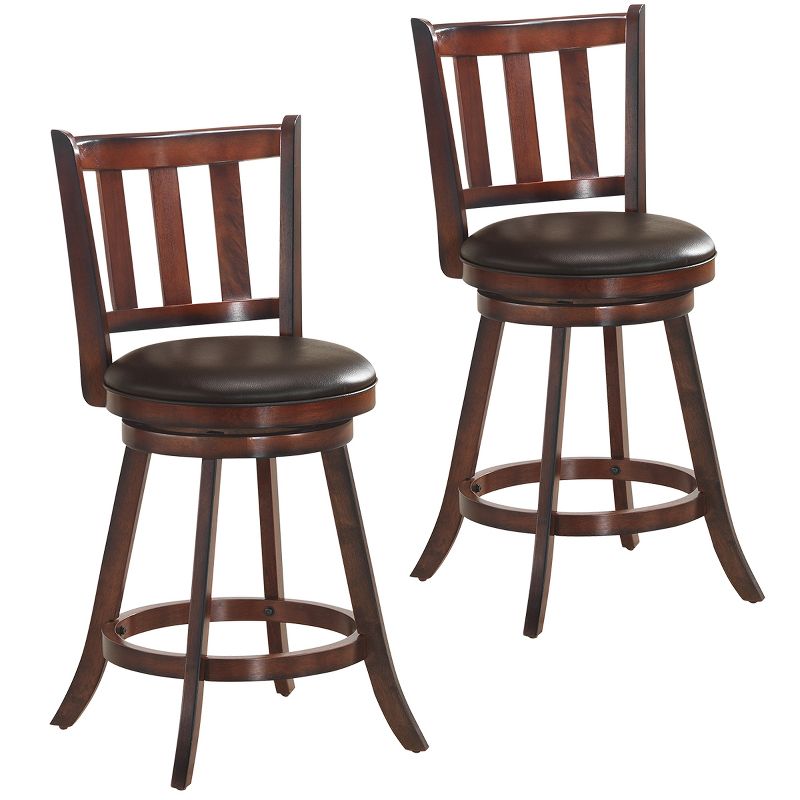 Costway Set of 2 25'' Swivel Bar stool Leather Padded Dining Kitchen Pub Bistro Chair High Back, 1 of 11