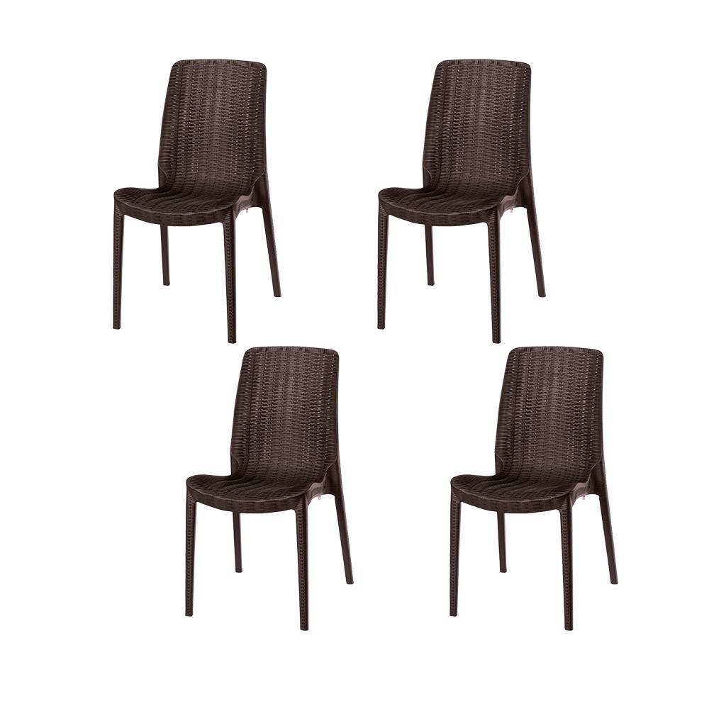 4pc Rue Stackable Rattan Dining Chairs - Brown - Lagoon
