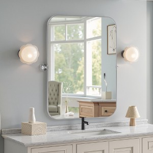 Sleek 91cm Silver-White Iron Rectangular Mirror with Rounded Corners, Rotating Hardware, 2.5cm Depth - 1 of 3