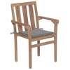 vidaXL Stackable Teak Wood Patio Chairs-Set of 4 with Gray Cushions-Garden/Office/Cafe Outdoor Seating - 3 of 4