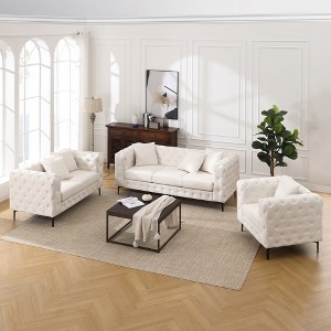 3 Pieces Living Room Sofa Loveseat Chair Set Modern Faux Leather Couch with Pillows -Morden Fort - 1 of 4