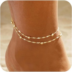 14K Gold Plated Waterproof Dainty Anklets for Women, Hypoallergenic Trendy Lightweight Jewelry Gifts - 1 of 4