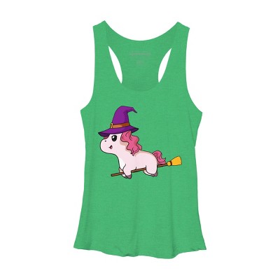 Women's Design By Humans Witch Unicorn Halloween T Shirt By thebeardstudio Racerback Tank Top