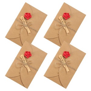 Unique Bargains Dried Flowers Handmade Invitation Greeting Cards with Envelopes 6.9"x4.3" 4 Pcs - 1 of 3