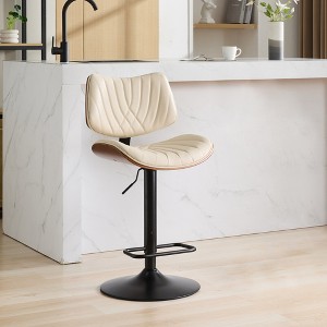 Bentwood Bar Stool with Adjustable Height, 360¡ã Swivel, Ergonomic Leather Upholstered Seat, and Metal Legs for Kitchen, Dining, or Cafe - 1 of 4