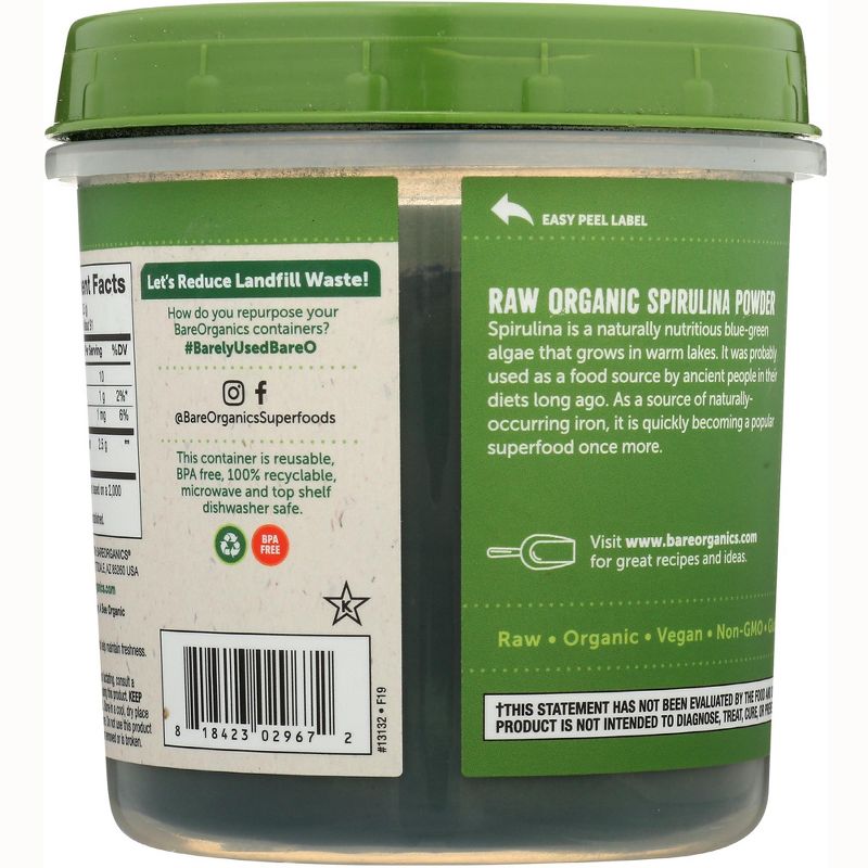 Bare Organics Greens And Superfood Supplements Raw Organic Spirulina Powder 8 oz, 3 of 5