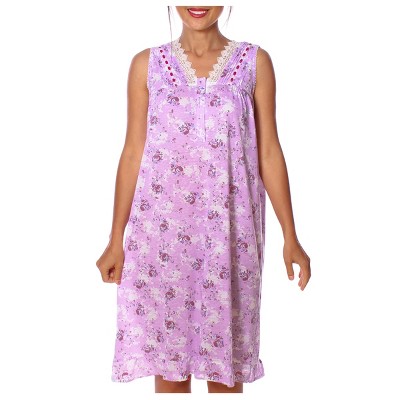 YafeMarte Women’s Sleeveless Cotton Blend Nightgown with Lace Trim V-Neck and Floral Design