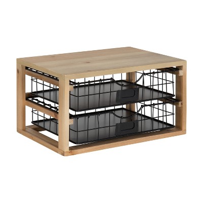 Rustic Wood and Metal 2-Drawer Letter Tray Organizer