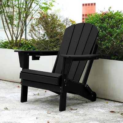 Folding Adirondack Chair,Composite Adirondack Chair With Dual Cup Holder,HDPE All-Weather Adirondack Chair For Patio-Cuddlewood