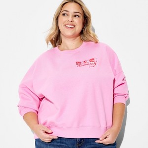Women's Dreaming Santa Fleece Graphic Sweatshirt - Pink - 1 of 3