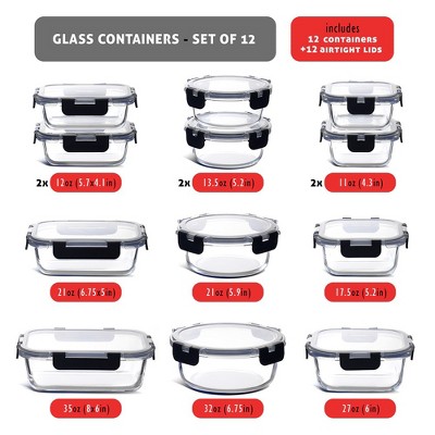 EATEX 12-Pack Clear Glass Meal Prep Containers with Lids