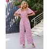 Whizmax Women's Summer Smocked Jumpsuits Casual Square Neck Short Sleeve High Waist Wide Leg Rompers with Pockets - 2 of 4