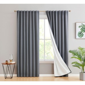 HLC.ME Hamilton 100% Full Blackout Lined Thermal Insulated Soundproof Window Curtain Rod Pocket Back Tab Panels, Set of 2 - 1 of 4