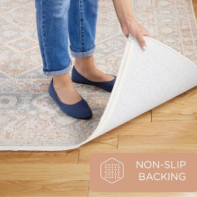 Brown and Grey Medallion Washable Polyester Area Rug