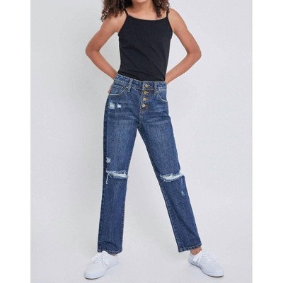 Girl Selena Dream Button Fly Straight Leg Hybrid Jean - YMI