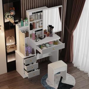 FUFU&GAGA Makeup Vanity Set with Mirror and Stool Makeup Table - 1 of 4