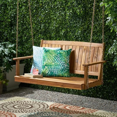 SKRAN Outdoor Wooden Porch Swing with Chain, Heavy Duty 800 lbs Front Porch Swing 2-Seater with Armrests,Bench Swing for Patio, Garden,Yard