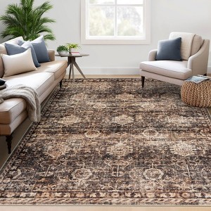 Traditional Distressed Area Rugs for Living Room Bedroom Non Slip Washable Medallion Pattern Printed Thin Carpet Rugs - 1 of 4