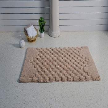 Knightsbridge Luxurious Block Pattern High Quality Year Round Cotton With Non-Skid Back Bath Rug Natural