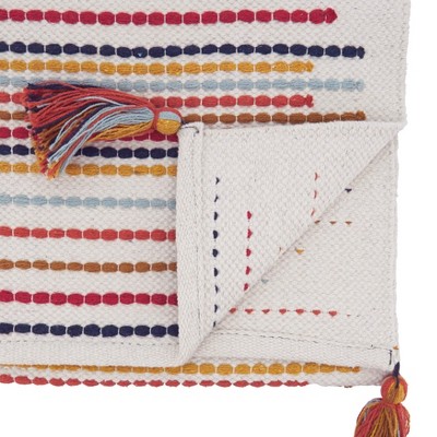 Multicolor Cotton Chunky Striped Table Runner with Tassels