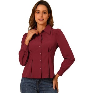 Allegra K Women's Long Sleeve Button-Up Ruffle Office Work Blouse - 1 of 4
