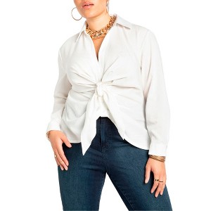 ELOQUII Women's Plus Size Tie Front Collared Blouse - 1 of 4