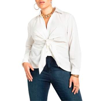ELOQUII Women's Plus Size Tie Front Collared Blouse