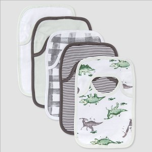 Burt's Bees Baby® Set of 5 Happy Herbivores Bibs - Charcoal Gray - 1 of 4