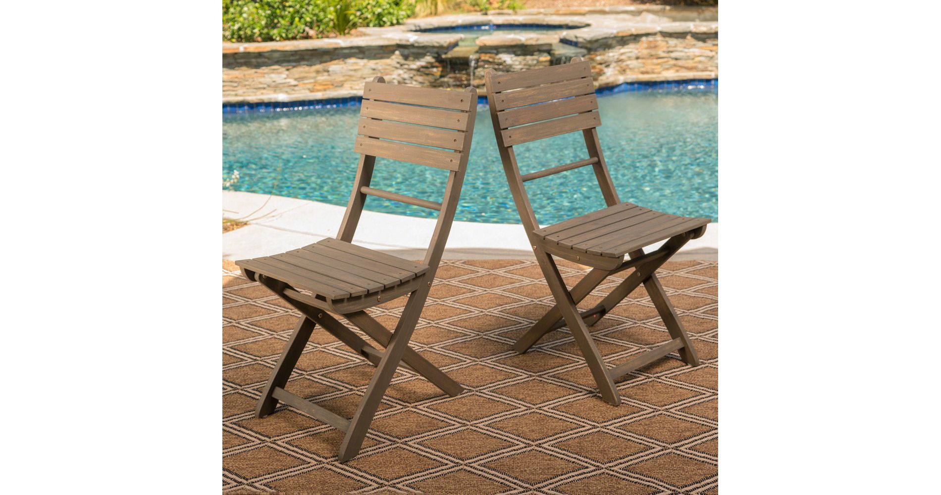 Set of 2 Foldable Dining Chairs, Acacia Wood, for Indoor/Outdoor Use—Home, Office, Living Room, Kitchen, Dining Room, Patio, Porch, or Garden
