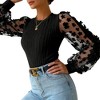 Womens Long Sleeve Crew Neck Lace Mesh Floral Knit Top - 3 of 4
