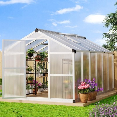 8x12 FT Greenhouse for Outdoors, Polycarbonate Greenhouse with Roof Vent