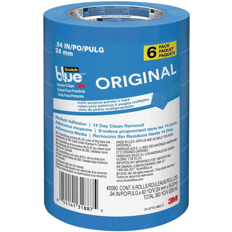ScotchBlue 2090 Original Multi-Use Painter's Tape, 0.94 Inch x 60 Yards, Pack of 6, 1 of 2