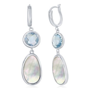 Simona Sterling Silver Bezel-set Blue Topaz and Mother of Pearl Earrings - Blue - 1 of 2